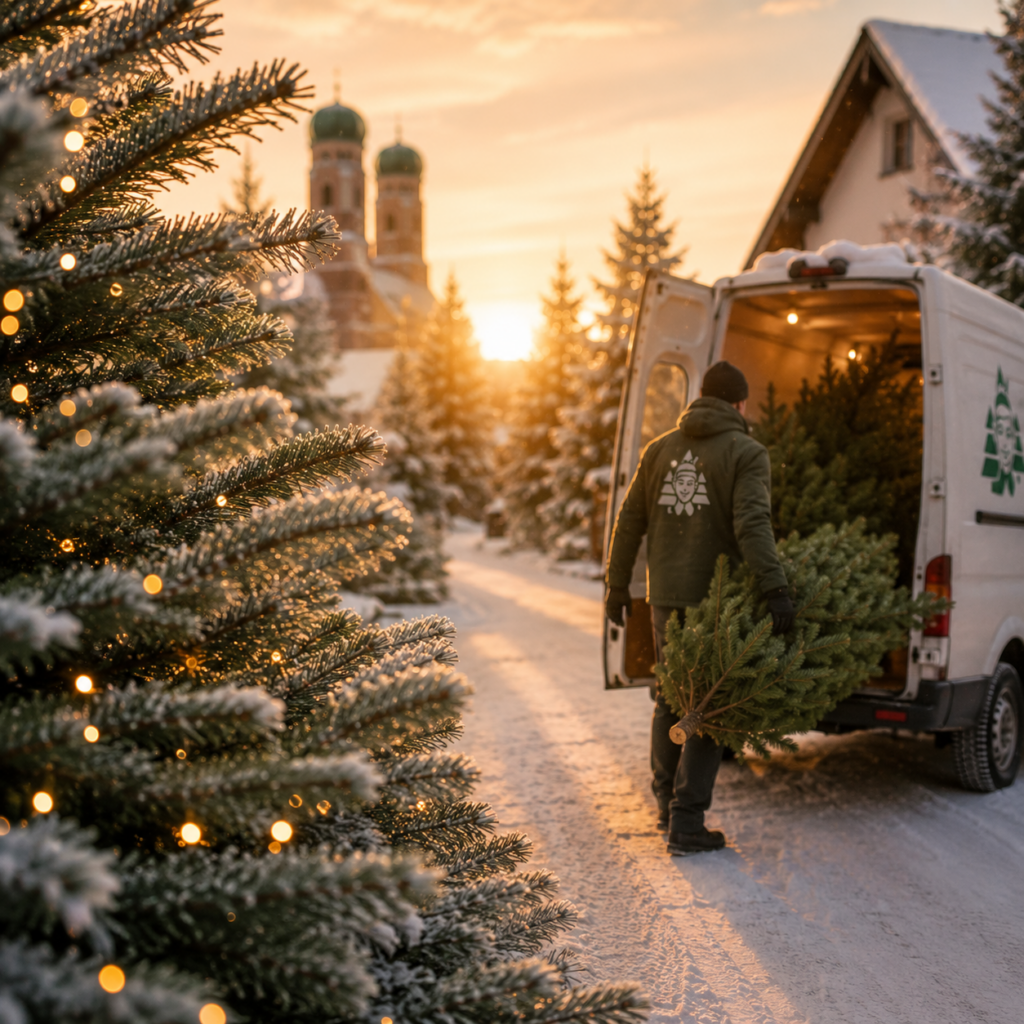 Weihnachtsbaum Lieferservice München – dein Christbaum bequem nach Hause geliefert Weihnachten beginnt mit dem perfekten Christbaum. Mit dem Christbaumbazi Weihnachtsbaum Lieferservice in München und Umgebung kommt deine frisch ausgewählte Nordmanntanne bequem direkt zu dir nach Hause. Wähle deinen Wunschbaum ganz einfach aus und überlasse uns den Rest. Wir liefern deinen Weihnachtsbaum in München zuverlässig zum vereinbarten Termin – frisch, hochwertig und ohne lästigen Transport im eigenen Auto. Christbaum liefern lassen in München Ob kleine Nordmanntanne für die Wohnung oder großer Weihnachtsbaum für dein Zuhause: Bei Christbaumbazi München findest du sorgfältig ausgewählte Christbäume in verschiedenen Größen und Qualitätsstufen. Auf Wunsch übernehmen wir nicht nur die Lieferung deines Weihnachtsbaums, sondern bieten dir einen komfortablen Rundum-Service rund um deinen Christbaum. Weihnachtsbaum auswählen. Wunschtermin bestimmen. Zurücklehnen. Christbaumbazi bringt Weihnachten zu dir nach Hause.